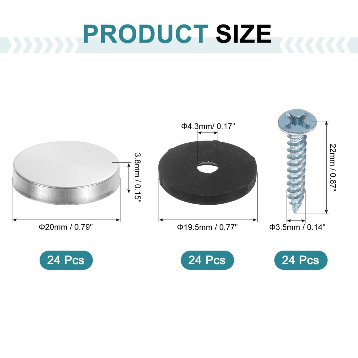 24pcs Screw Covers Caps 20mm Dia Stainless Steel Mirrors Decorative Cover Nails Flat Gasket Screw Fasteners For Sign