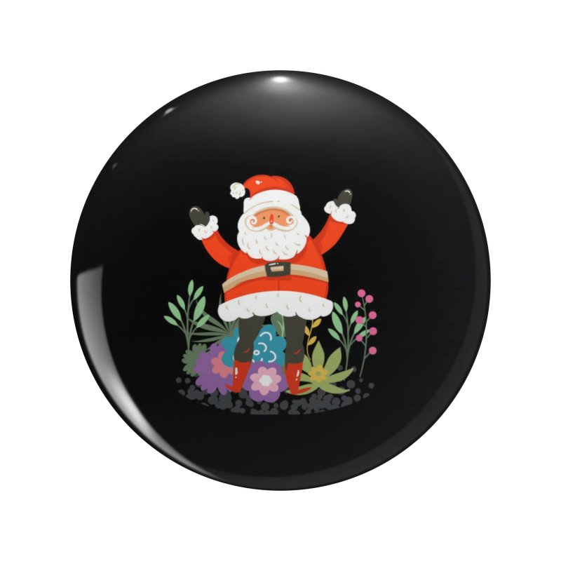 Santa In The Garden Double Sided Stainless Steel Keychain 3d Resin Encased Round Design 1 25 Novelty Key Ring For Backpacks And