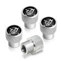 Dodge Demon In Black On Shining Silver Premium Anodized Aluminum Tire Valve Stem Caps Set Of 4 