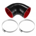1 Set 89mm 3 5 Id 90 Degree Elbow Coupler Silicone Hose 4-ply With 2 Pcs Clamps Black Red 