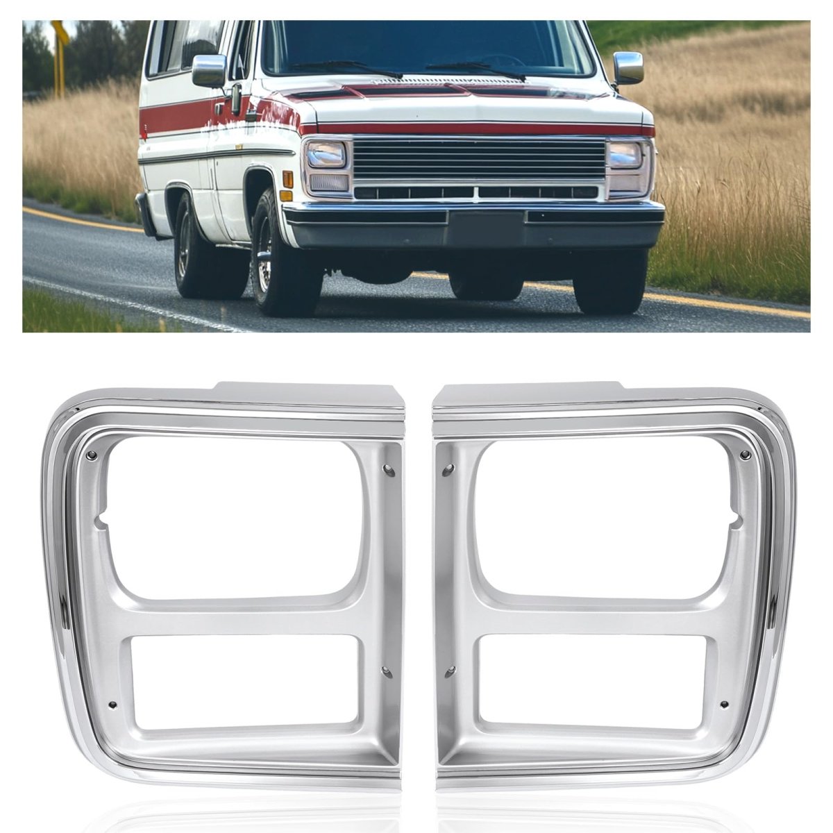 Hecasa Front Pair Headlight Bezel Silvery For 1985-1991 Chevy Chevrolet G10 G20 G30 Gmc G1500 G2500 G3500 Headlamp Cover Trim