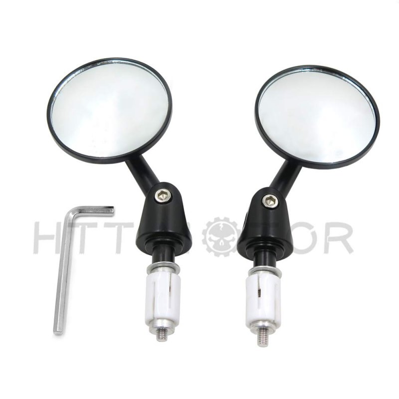 Httmt Mt079a-25- Round Bar End 1 25mm Mirrors Adjustable Foldable For H-d Black