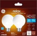 Ge Relax Led Globe Light Bulb 5 Watts 60 Watt Equivalent Soft White Hd Frosted Finish Medium Base Dimmable 2 Pack