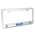 Ford Mustang 5 0 Blue Dual Logo In 3d On Mirror Chrome Metal License Plate Frame Official Licensed