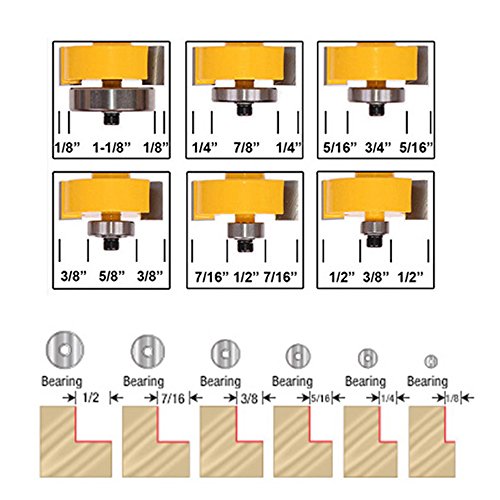 1 2 In Shank Rabbeting Router Bit Set With 6 Bearings For Multiple Depths 8 4 56 3 7 16 1 Carbide Tipped Gy0122 In Shank