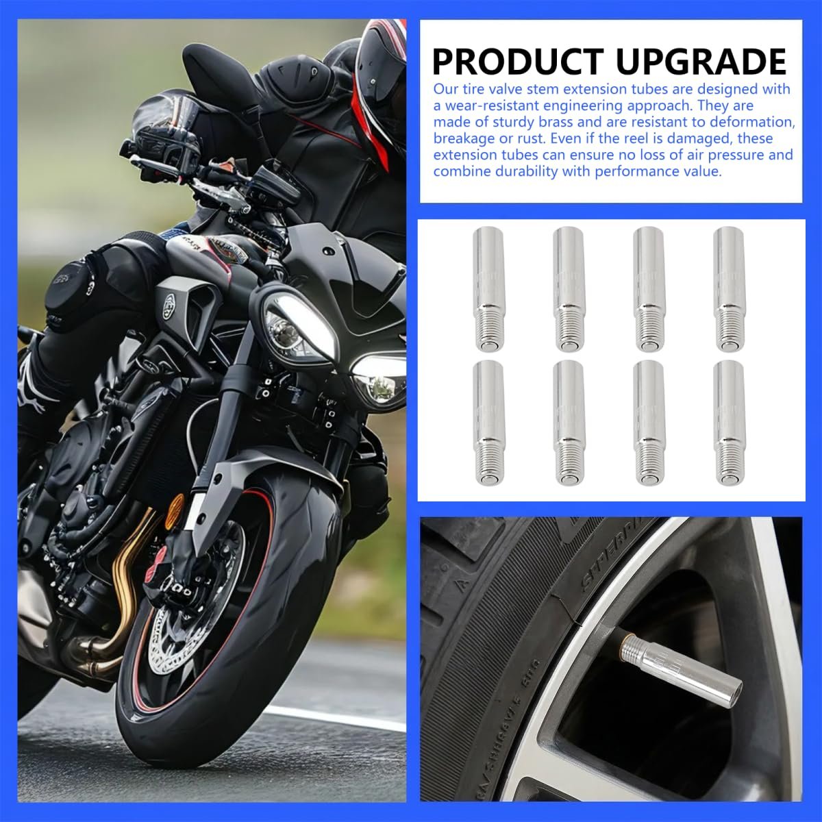 39mm Brass Tire Valve Extensions For Cars Suvs And Light Trucks 8 Piece Set Universal Fit Silver Metal Stem Extenders