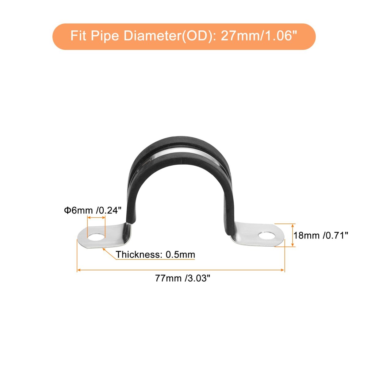 12-piece Rubber Cushioned Stainless Steel Hose Clamp 27mm 1-1 16 U-shape Metal For Tube Pipe Wire