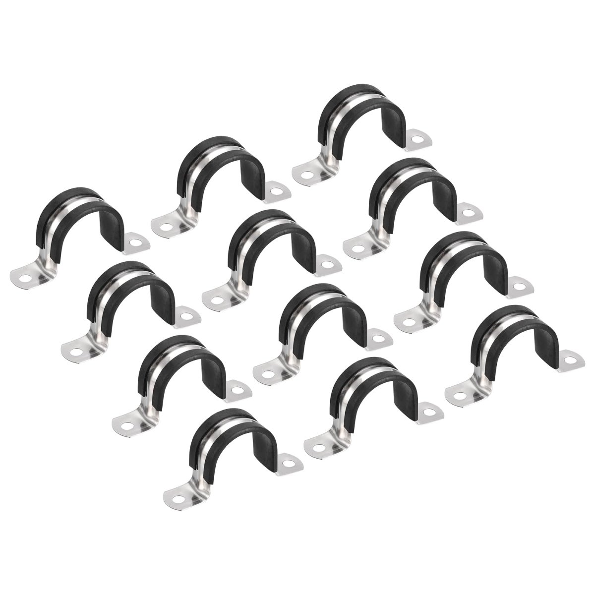 12-piece Rubber Cushioned Stainless Steel Hose Clamp 27mm 1-1 16 U-shape Metal For Tube Pipe Wire