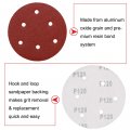 Hifrom 60pcs 5 Inch Sanding Discs 6-hole Dustless Hook-and-loop 120 Grit Sandpaper Assortment For Random Orbital Sander Grinder