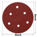 Hifrom 60pcs 5 Inch Sanding Discs 6-hole Dustless Hook-and-loop 120 Grit Sandpaper Assortment For Random Orbital Sander Grinder