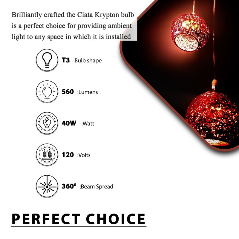 Ciata Lighting Dimmable T3 Xenon E12 Krypton Light Bulb 40 Watt Frosted Pack Of 10