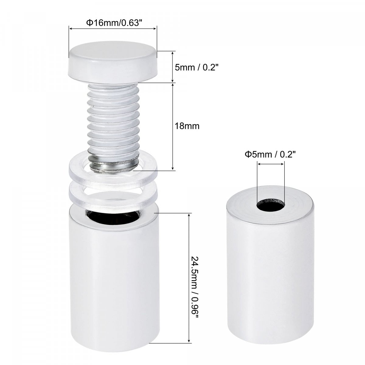 5 8 Dia X 1-1 4 16x32mm Standoff Screws Wall Mount Sign Holders Acrylic Glass Nails White 4pcs