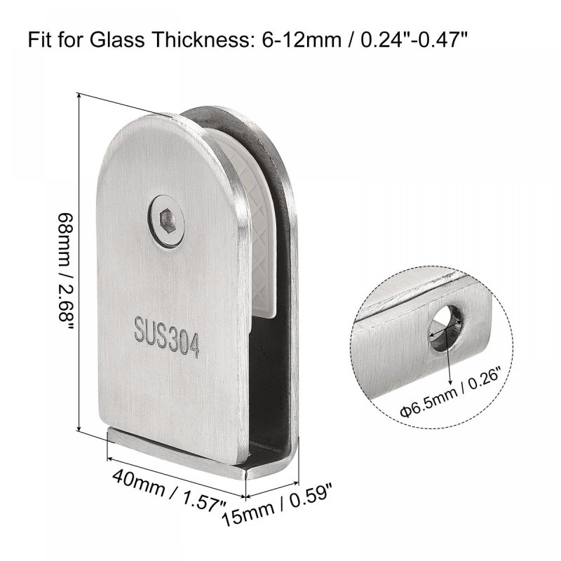 Uxcell 304 Stainless Steel Glass Clamp For 6-12mm Thickness 68x40mm 0 Degree Shower Bracket Bathroom Balustrade Staircase