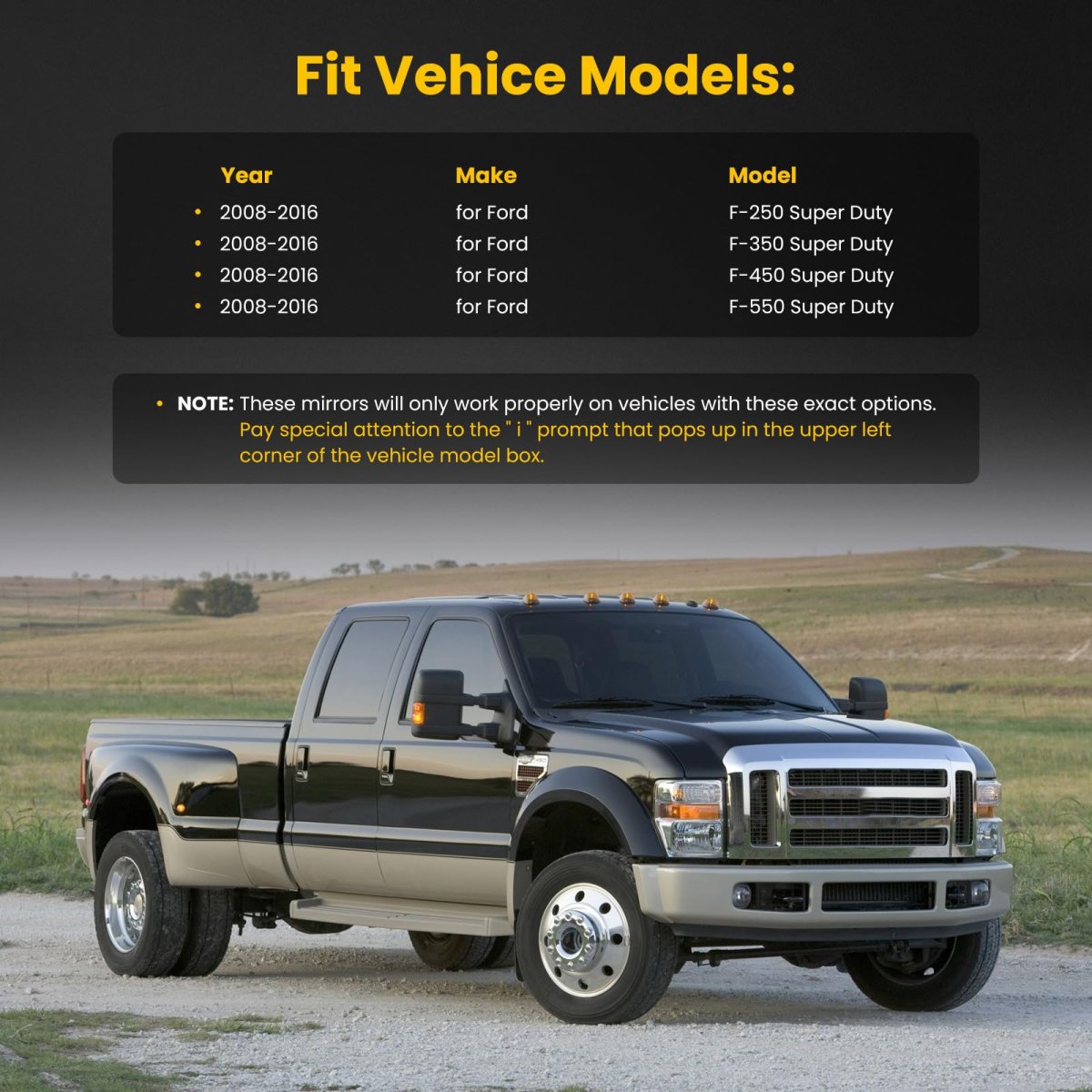 Pickup Towing Mirror Rh Forord 250 350 F 450 F 550 Super Duty 2008 2016 Power Adjusted Heated With Turn Signal Black Manual