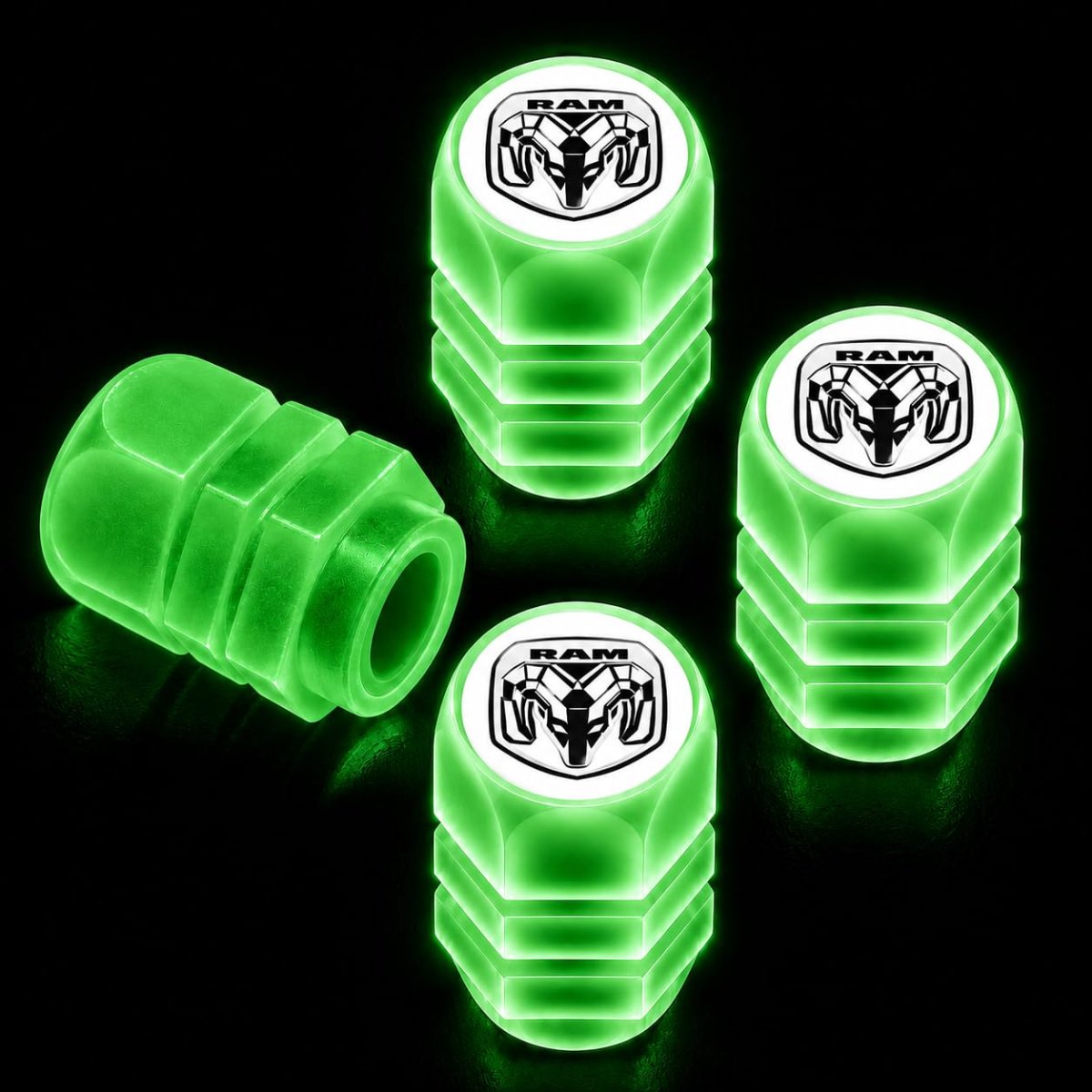 Official Ram 2019 White Green Glow In The Dark Tire Valve Caps Set Of 4 Universal Fit For Cars Trucks And Suvs 6 X 0 75