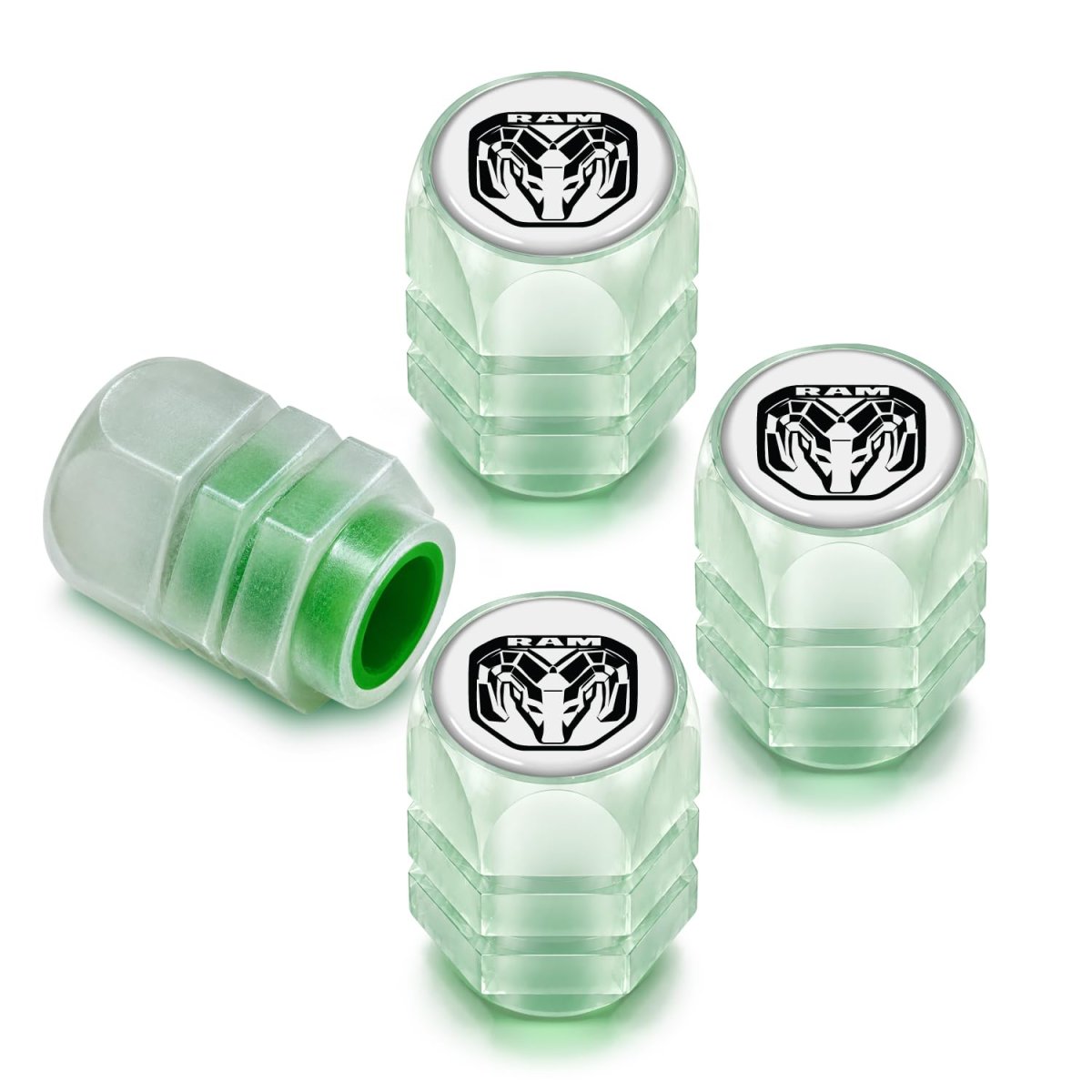 Official Ram 2019 White Green Glow In The Dark Tire Valve Caps Set Of 4 Universal Fit For Cars Trucks And Suvs 6 X 0 75