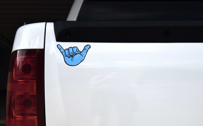 Stickertalk Blue Hang Loose Shaka Sign Vinyl Sticker 5 Inches By 3 25