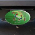 Personalized Custom 1 Line Tree Frog On Leaf Oval Tow Trailer Hitch Cover Plug Insert
