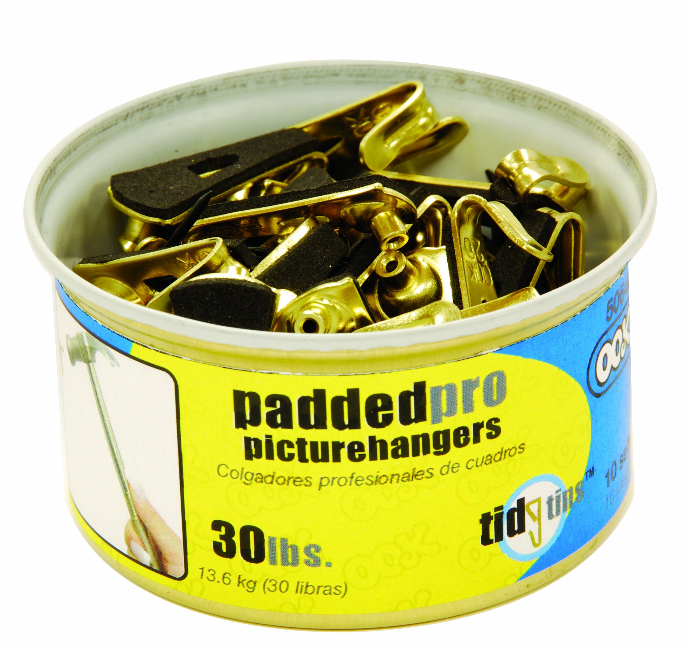 Ook 50648 Padded Pro Hangers Tidy Tins Supports Up To 30 Pounds Brass 10 Sets