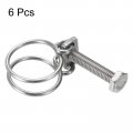 Uxcell 6pcs Double Wire Hose Clamp 25-29mm Adjustable Stainless Steel Clips With M8 Bolt For Dust Collection Pump Pipe