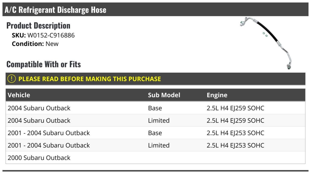 A C Discharge Hose For 2000-2004 Subaru Outback