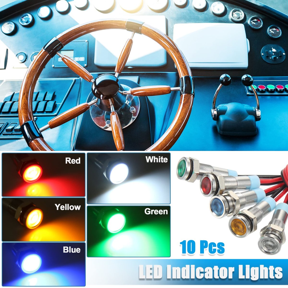 10pcs 6mm 1 4 Car Interior Led Indicator Lights Ac Dc 12-24v Flat Head Signal Lamp With 150mm Cable Length Multicolor