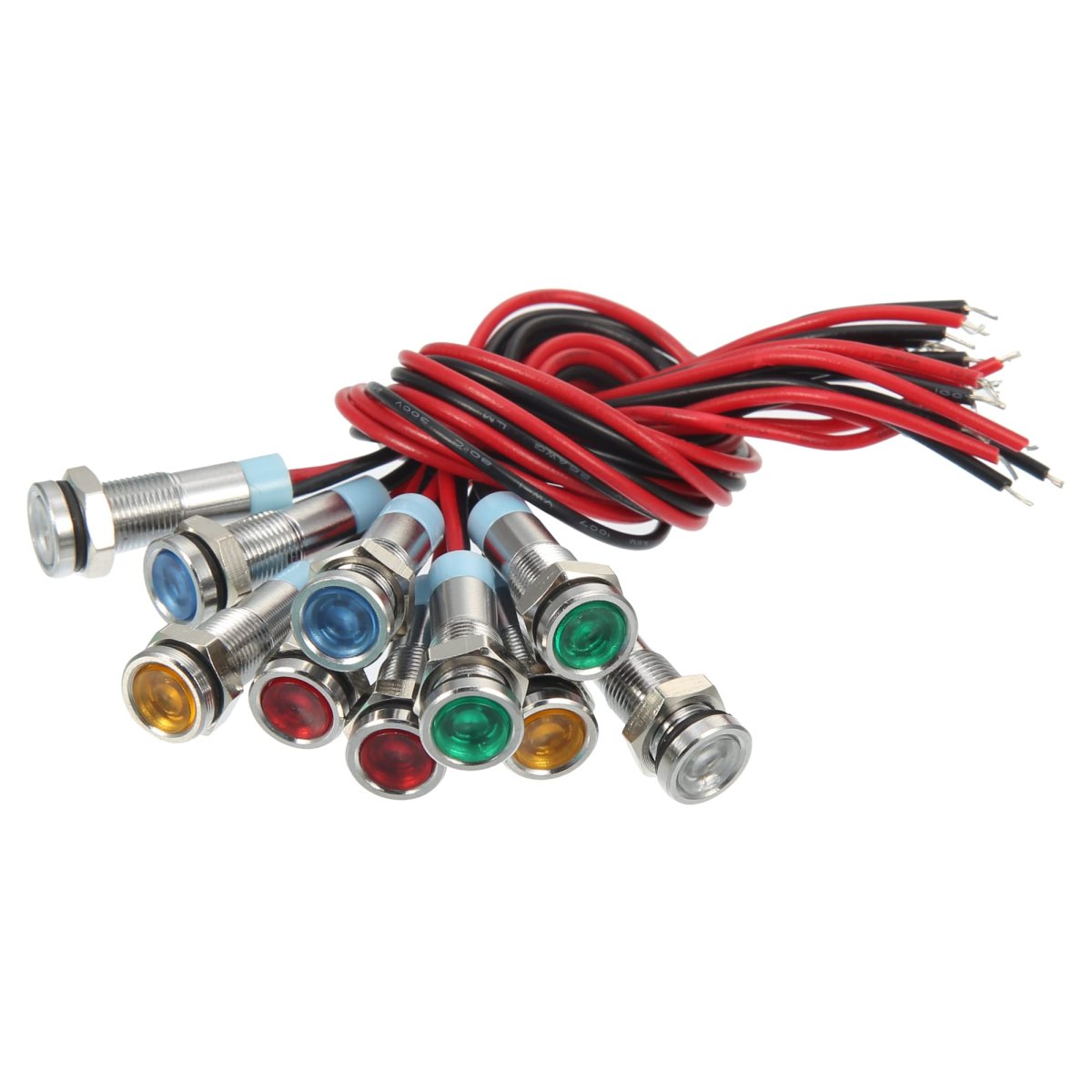 10pcs 6mm 1 4 Car Interior Led Indicator Lights Ac Dc 12-24v Flat Head Signal Lamp With 150mm Cable Length Multicolor