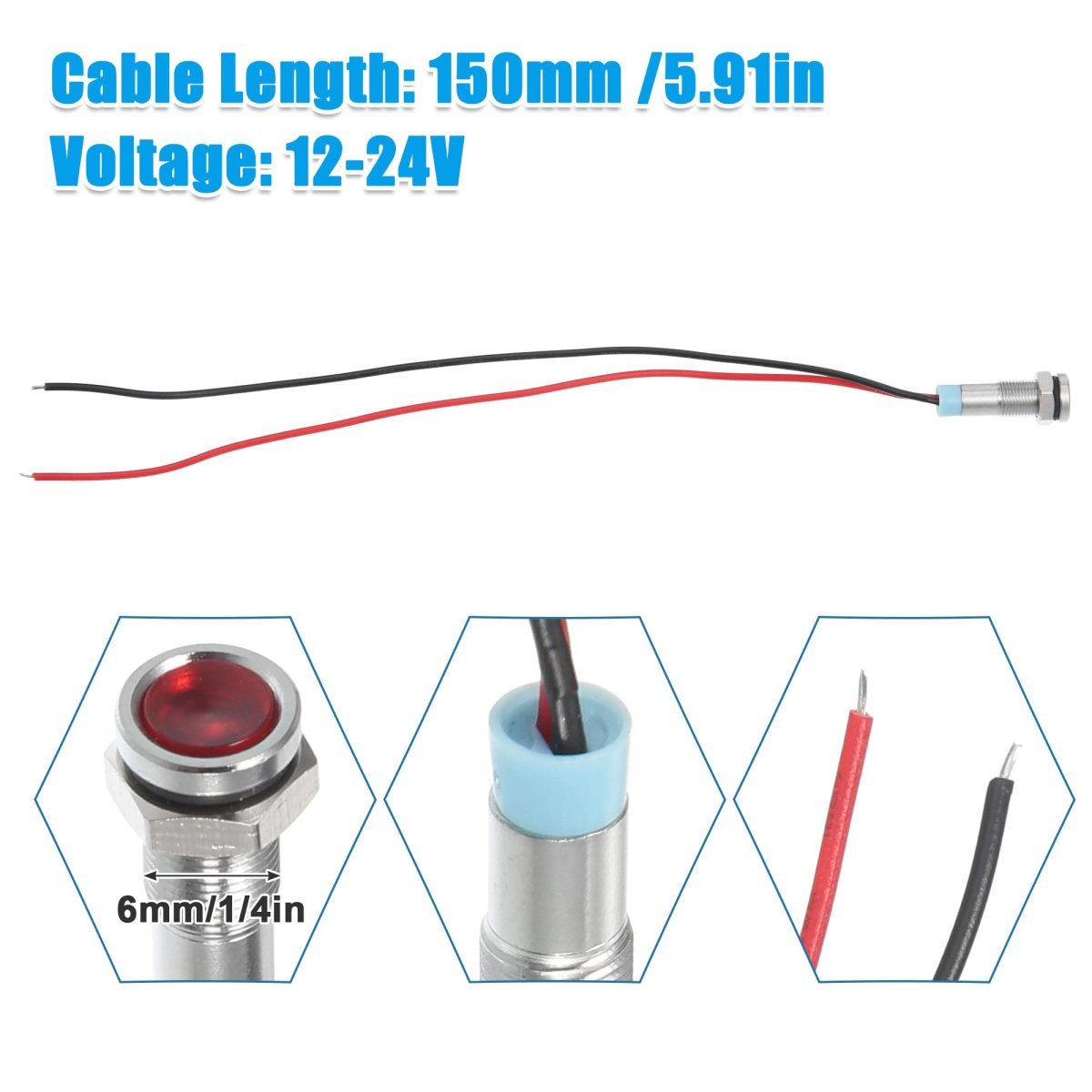 10pcs 6mm 1 4 Car Interior Led Indicator Lights Ac Dc 12-24v Flat Head Signal Lamp With 150mm Cable Length Multicolor