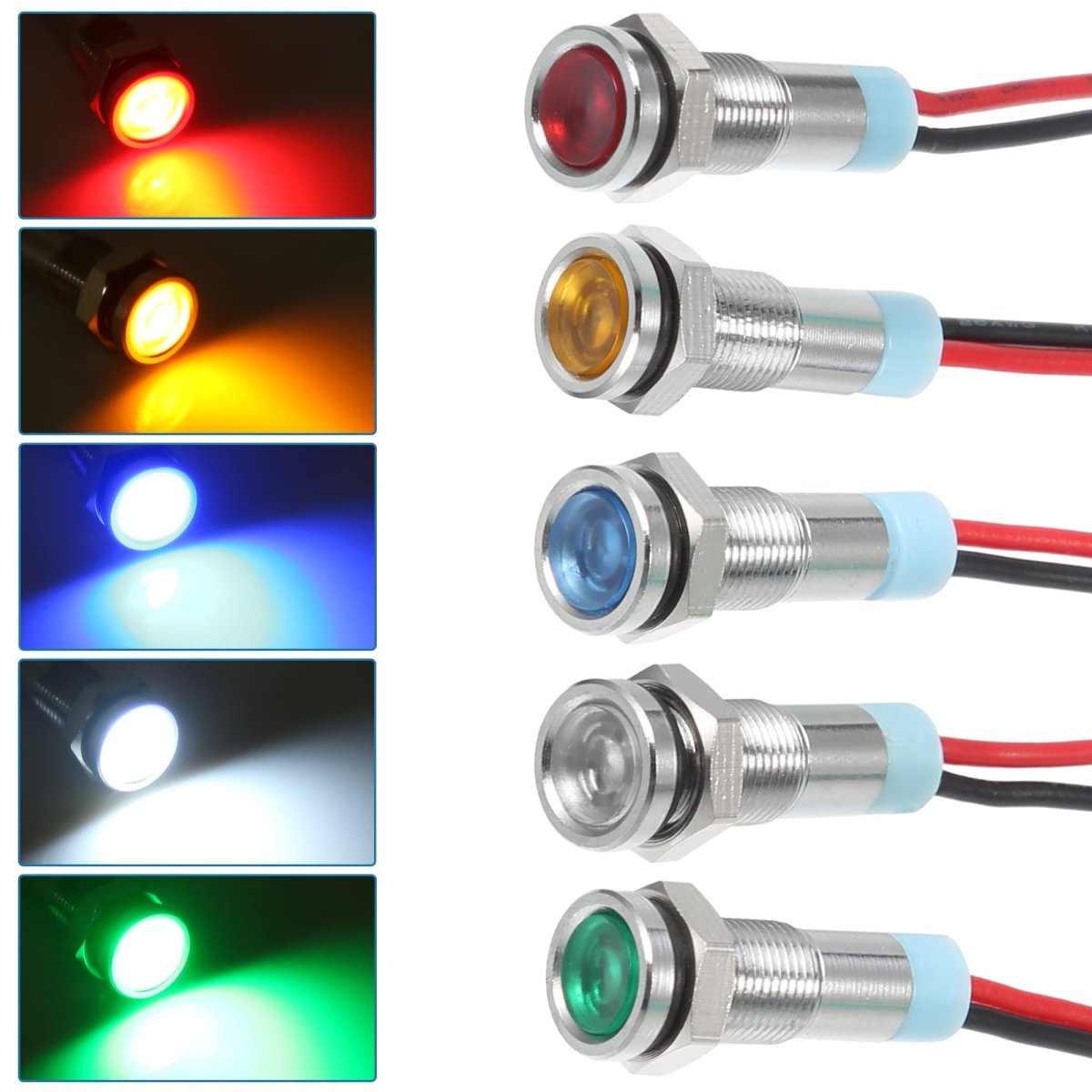 10pcs 6mm 1 4 Car Interior Led Indicator Lights Ac Dc 12-24v Flat Head Signal Lamp With 150mm Cable Length Multicolor