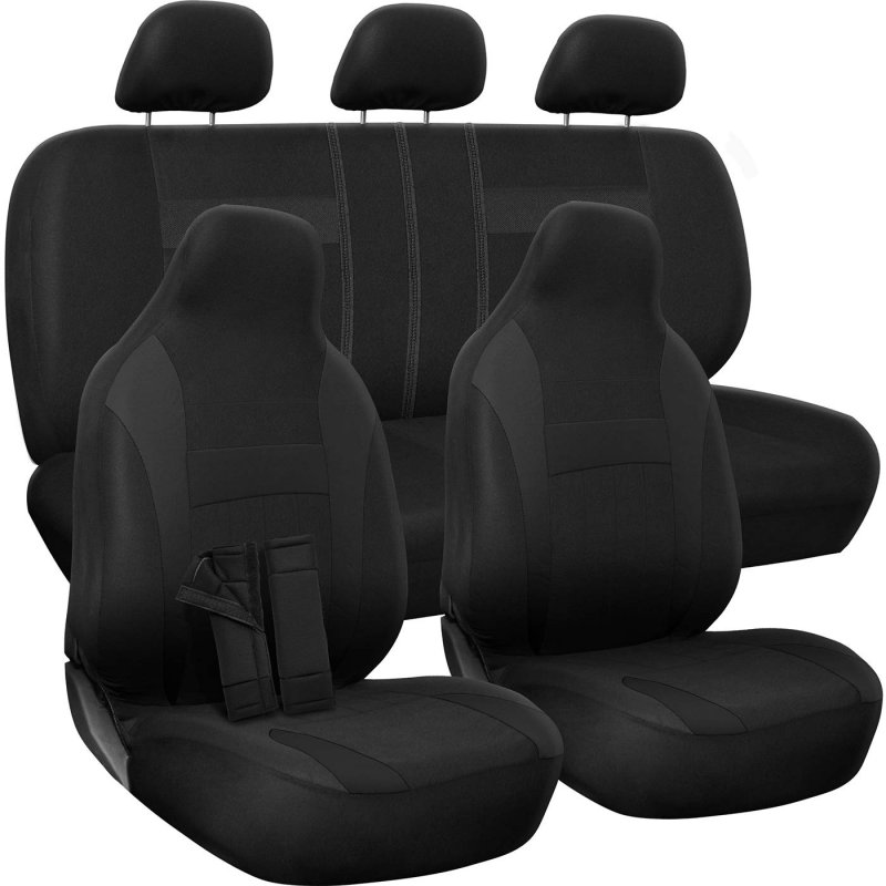 Oxgord 10 Piece Seat Cover Set For Car Truck Suv Van Pickup Cloth Solid Black