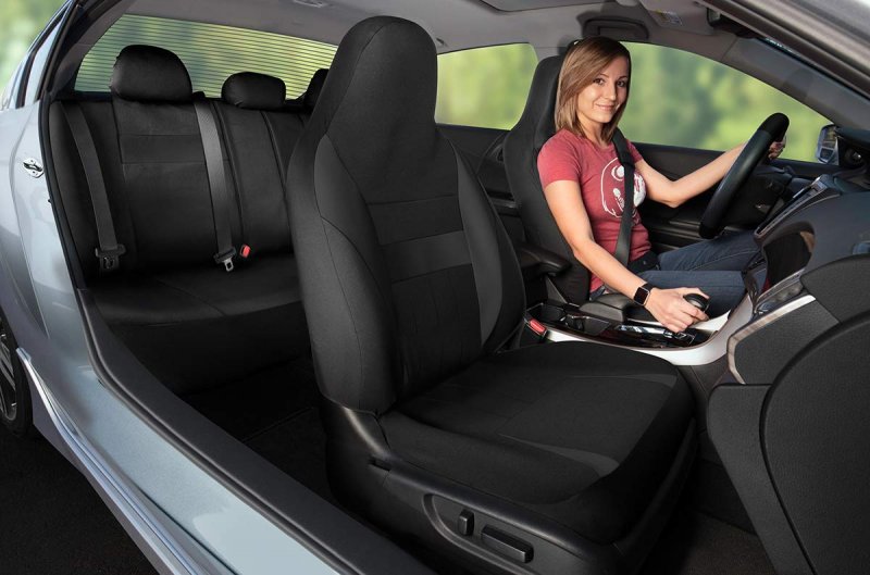 Oxgord 10 Piece Seat Cover Set For Car Truck Suv Van Pickup Cloth Solid Black