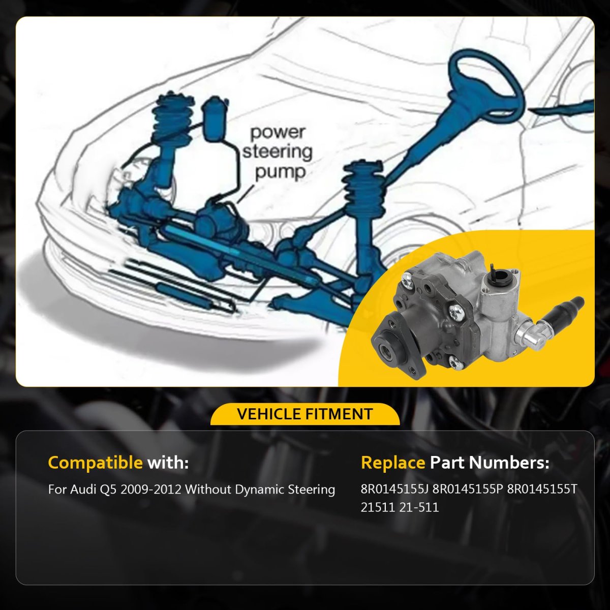 Power Steering Pump For Audi Q5 2009 2012 V6 3 2l Fits 8r0145155j And 21 511 Without Dynamic