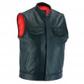 Leatherick Anarchy Mena S Black Leather Waistcoat Natural Buffalo Motorcycle Vest With Red Liner M Thread With 