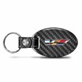 Ipick Image For Cadillac V Logo Black Real Carbon Fiber Oval Shape With Leather Strap Key Chain Keychain Official Licensed