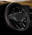 Leather Steering Wheel Cover 15 In Black With Red Stitching Non Slip Real And Silicone Lining Universal Fit For Cars Suvs 
