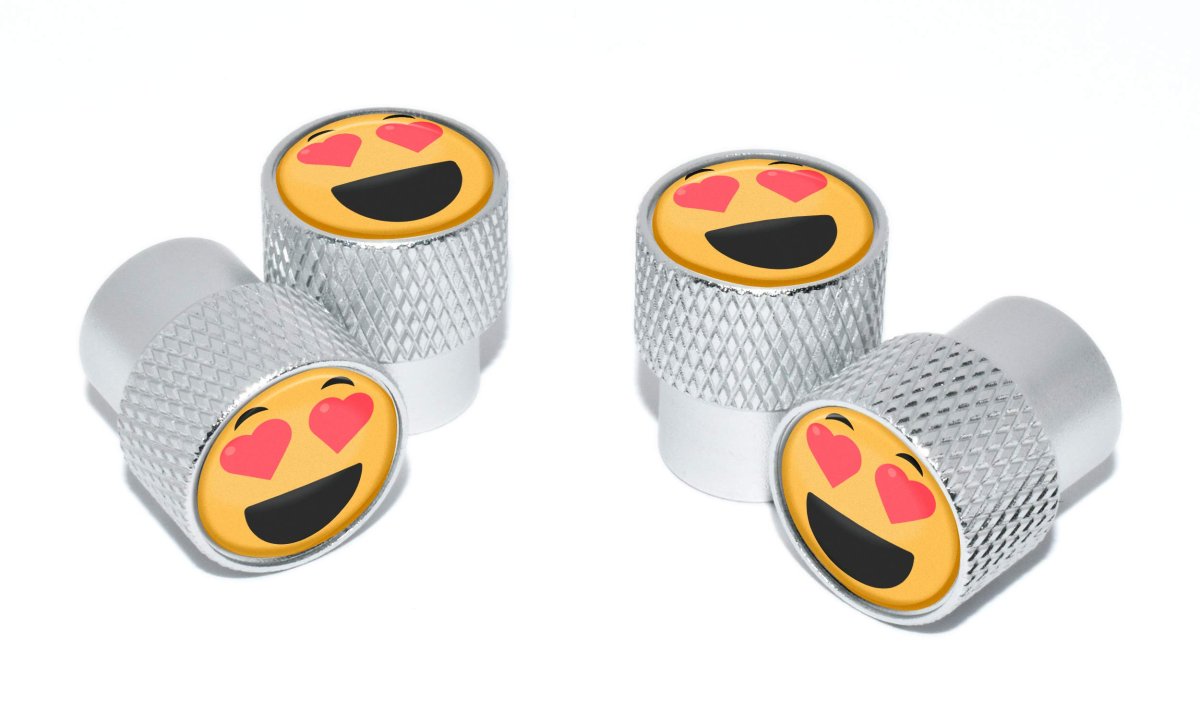 Elektroplate Heart Eyes Valve Cap Universal Matte Chrome Knurling 4-pack
