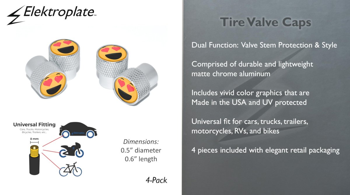 Elektroplate Heart Eyes Valve Cap Universal Matte Chrome Knurling 4-pack