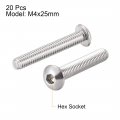 Uxcell M4x25mm Machine Screws Hex Socket Round Head Screw 304 Stainless Steel Fasteners Bolts 20pcs