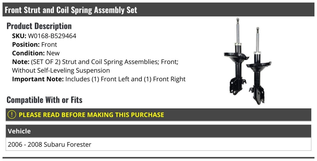 Front Strut And Coil Spring Assembly Set Of 2 For 2006-2008 Subaru Forester Without Self-leveling Suspension