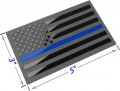 Muzzys Set Of Two 3 X5 All Black Thin Blue Line Embossed Left Right American Flag Decal Emblem Sticker Badge Back The United