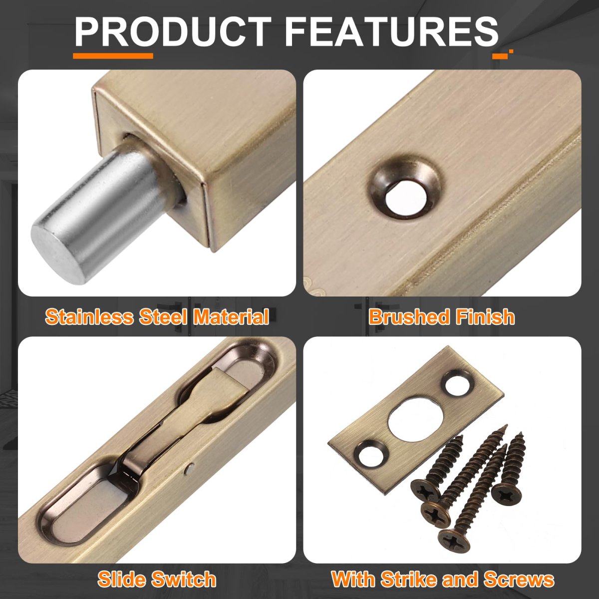 2pcs Door Flush Bolts Latch 10 Inch 304 Stainless Steel Security Guard Lever Action Slide Lock For Inactive Leaf Double Dummy