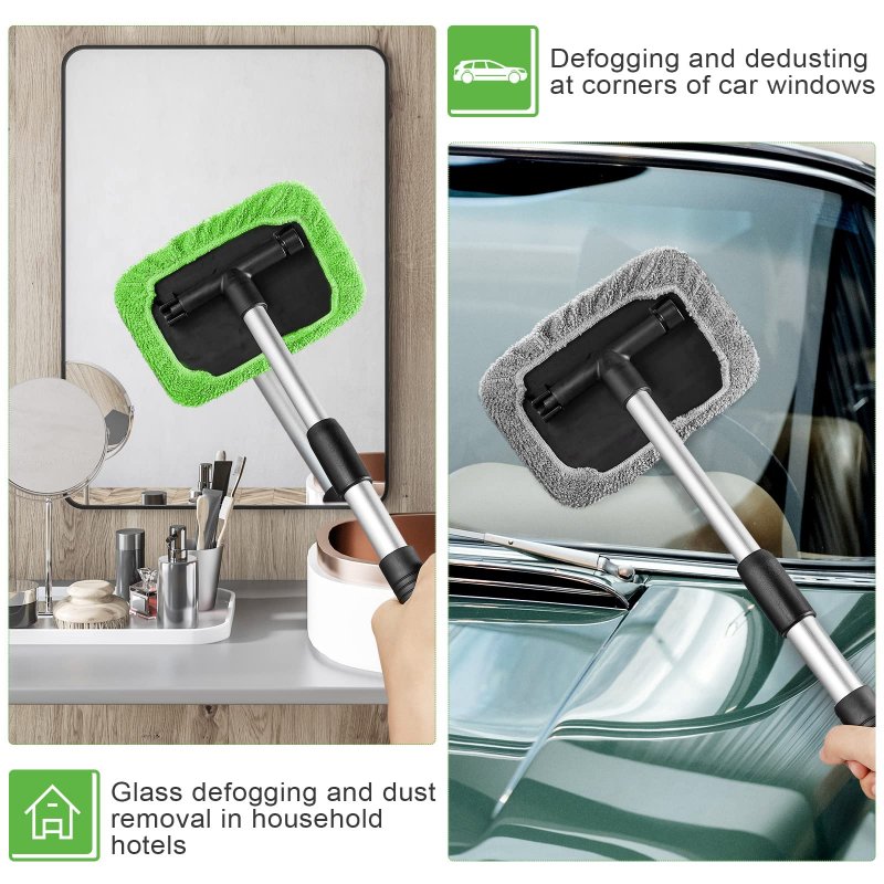 2 Sets Car Window Cleaner Kit With Adjustable Handle 6 Microfiber Pads And Spray Bottles 180 Degrees Swivel Windshield Cleaning