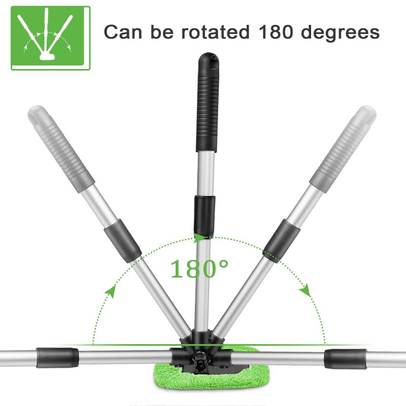 2 Sets Car Window Cleaner Kit With Adjustable Handle 6 Microfiber Pads And Spray Bottles 180 Degrees Swivel Windshield Cleaning