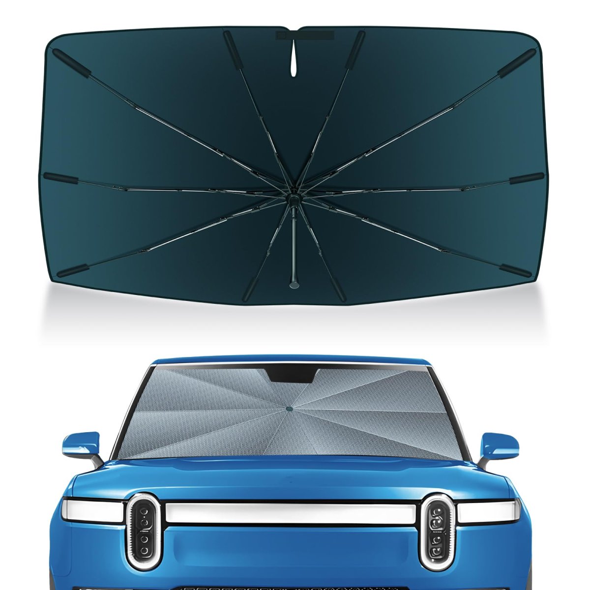 Windshield Sun Shade Umbrella For 2022 2026 Rivian R1t R1s Ice Crystal Material Carshade 100 Percent Sun Blocking And Easy