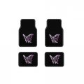 A Set Of 4 Universal Fit Front And Rear Logo Plush Carpet Floor Mats-purple Butterfly 