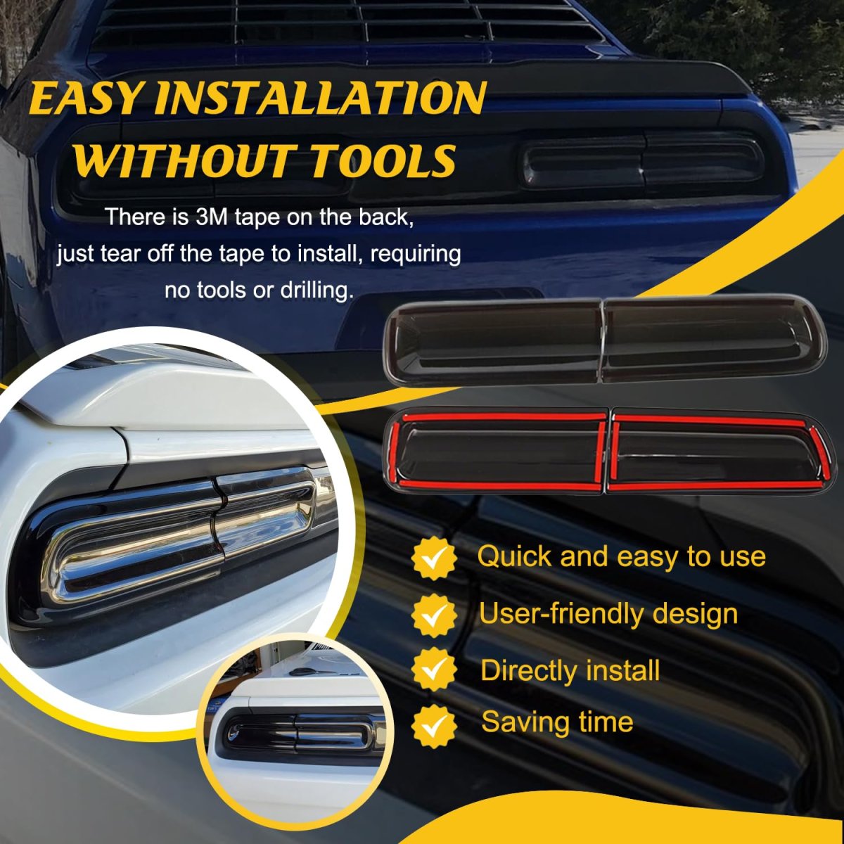 Smoked Tail Light Covers For Dodge Challenger 2015-2024 Rear Taillight Guard Trim Kit Black Lens Protectors Exterior