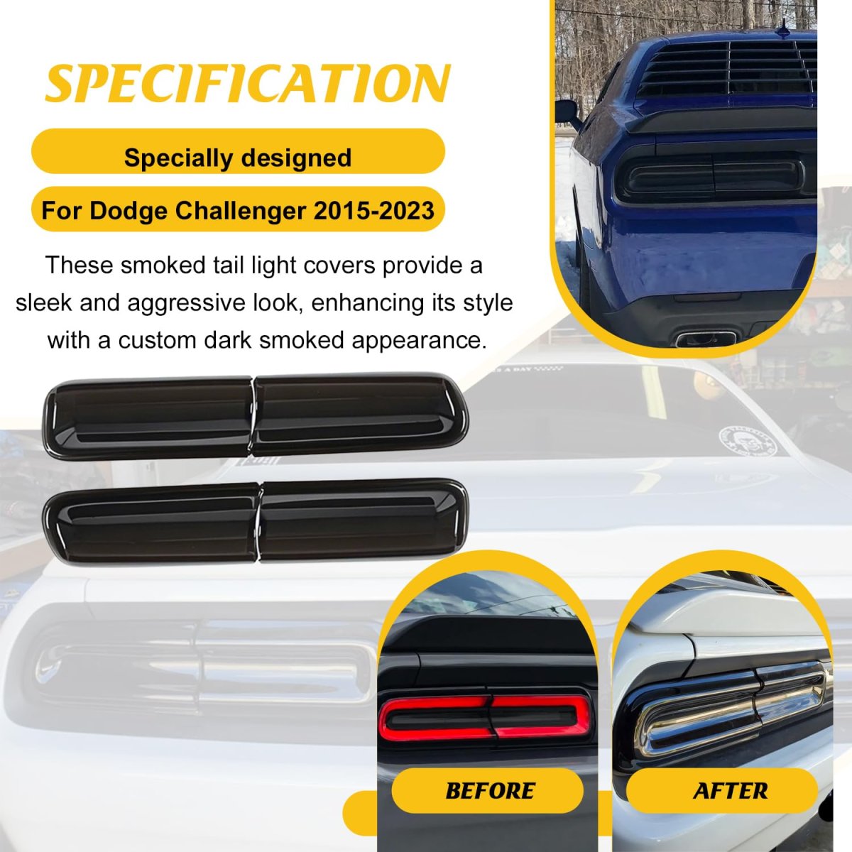 Smoked Tail Light Covers For Dodge Challenger 2015-2024 Rear Taillight Guard Trim Kit Black Lens Protectors Exterior