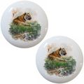 Set Of 2 Tiger On Grassy Bank Watercolor Ceramic Cabinet Drawer Knobs 