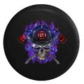 Blue Flaming Hot Fire Fighter Helmet On Skull With Crossed Axes Maltese Crossspare Tire Cover Black 29 In 