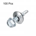 Uxcell 14 X 1 Self Drilling Screws With Rubber Washer 100pcs Zinc Plated Steel Roofing Hex Head Tapping Epdm For Metal To